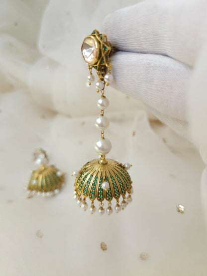 Pritam Niwas detachable green jhumkas