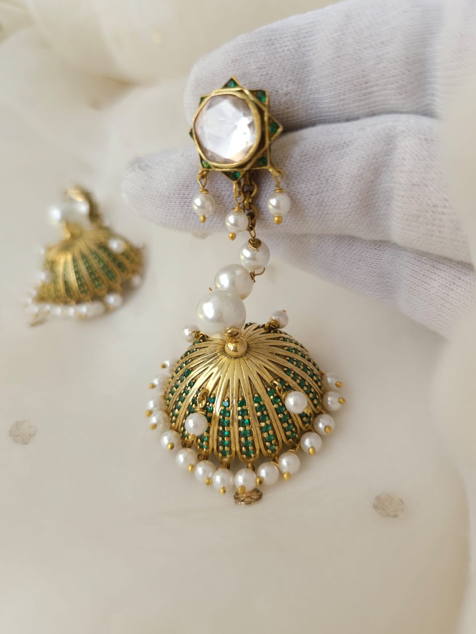 Pritam Niwas detachable green jhumkas