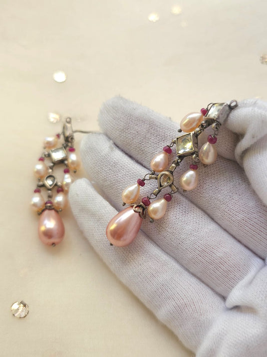 Pink pearl earrings