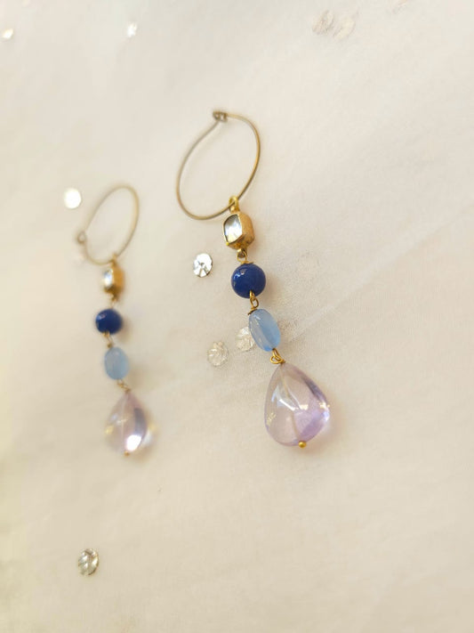 Amethyst drop hoop earrings