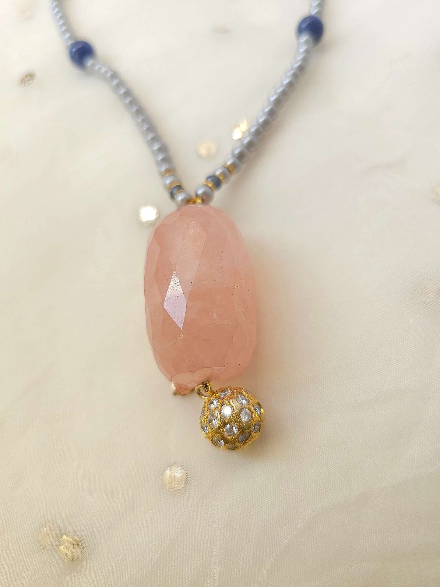 Rose quartz tumble long necklace