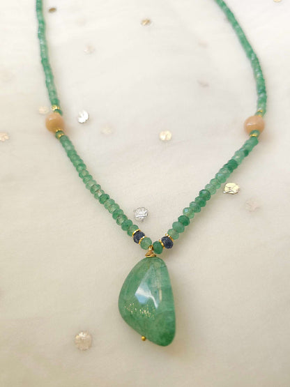 Green jade tumble long necklace