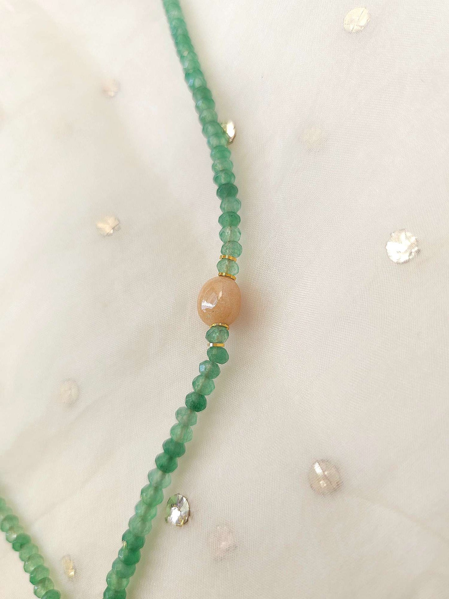 Green jade tumble long necklace