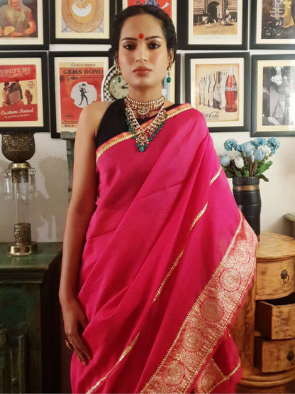 Magenta chanderi silk gota saree