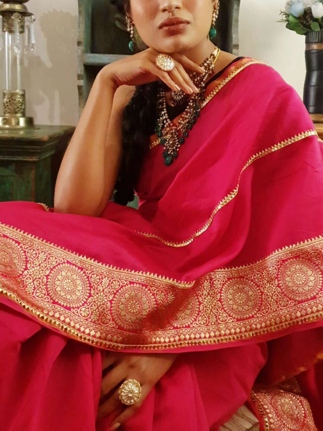 Magenta chanderi silk gota saree