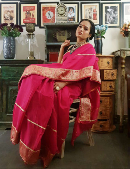 Magenta chanderi silk gota saree