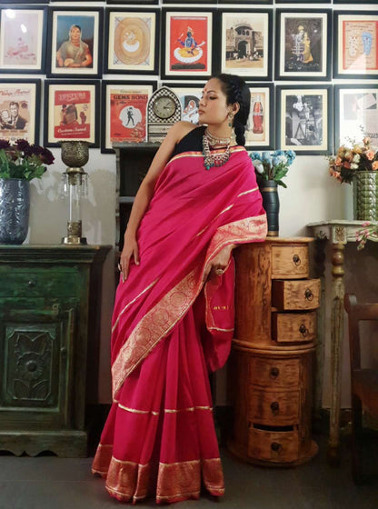 Magenta chanderi silk gota saree