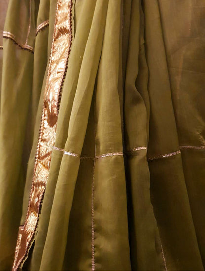 Olive chanderi silk gota saree