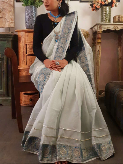 Mint chanderi silk gota saree