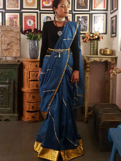 Teal chanderi silk lappa gota saree