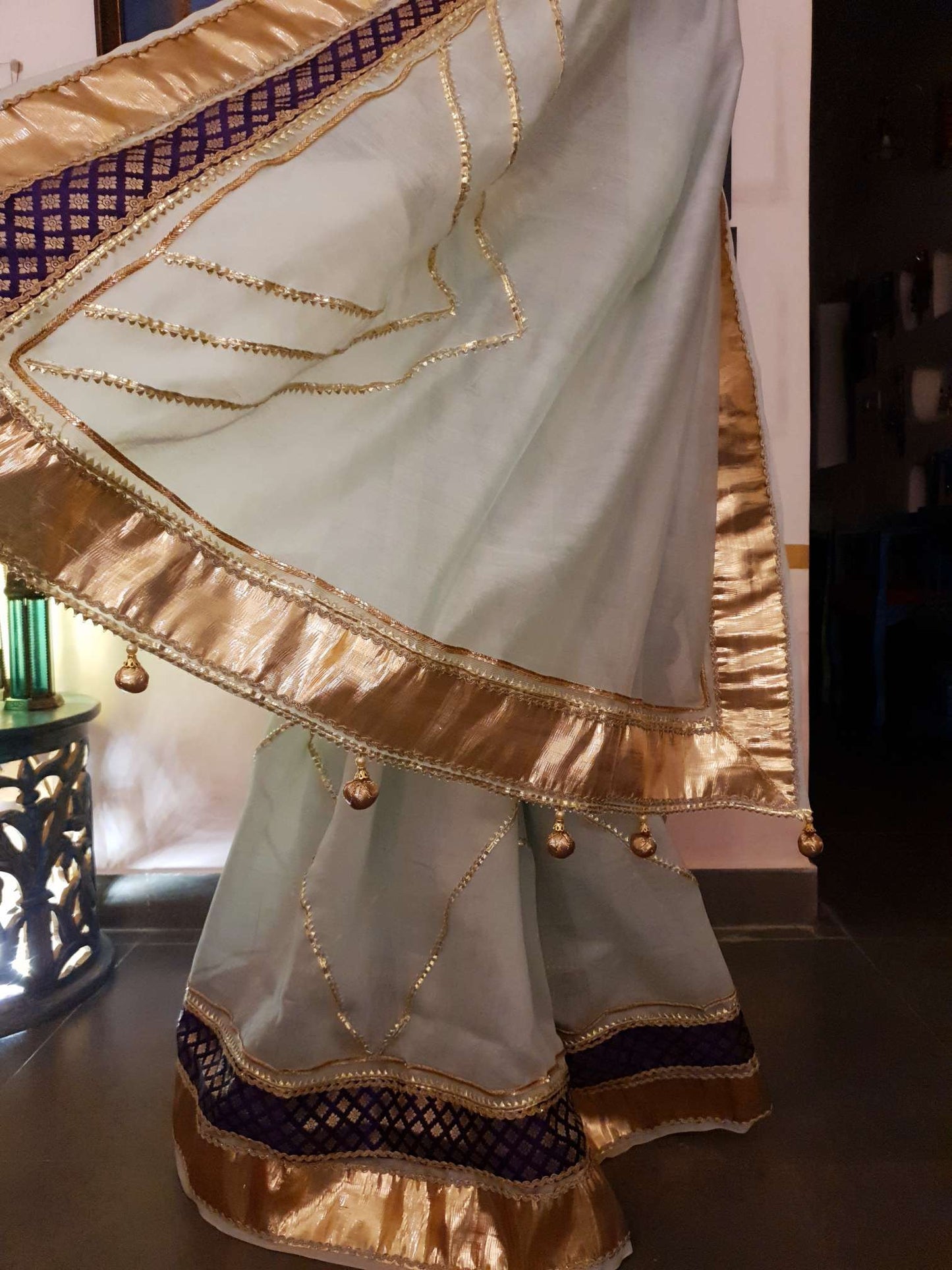 Mint chanderi silk brocade saree