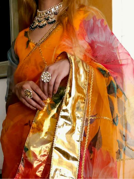 Fire organza gota saree