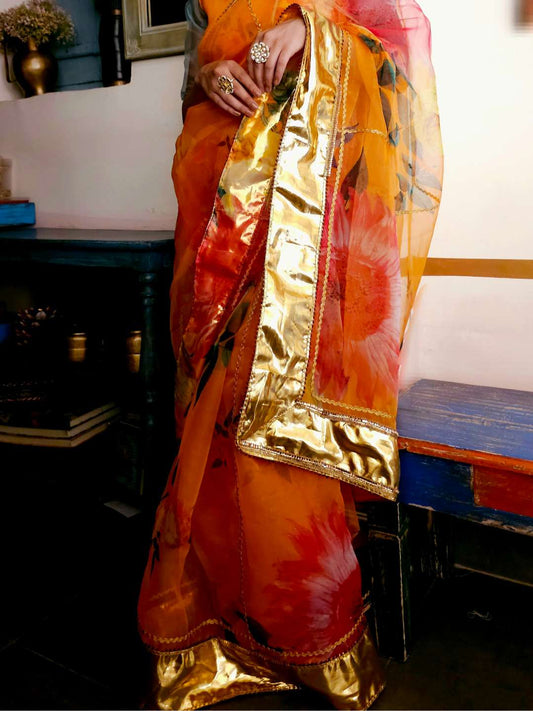 Fire organza gota saree