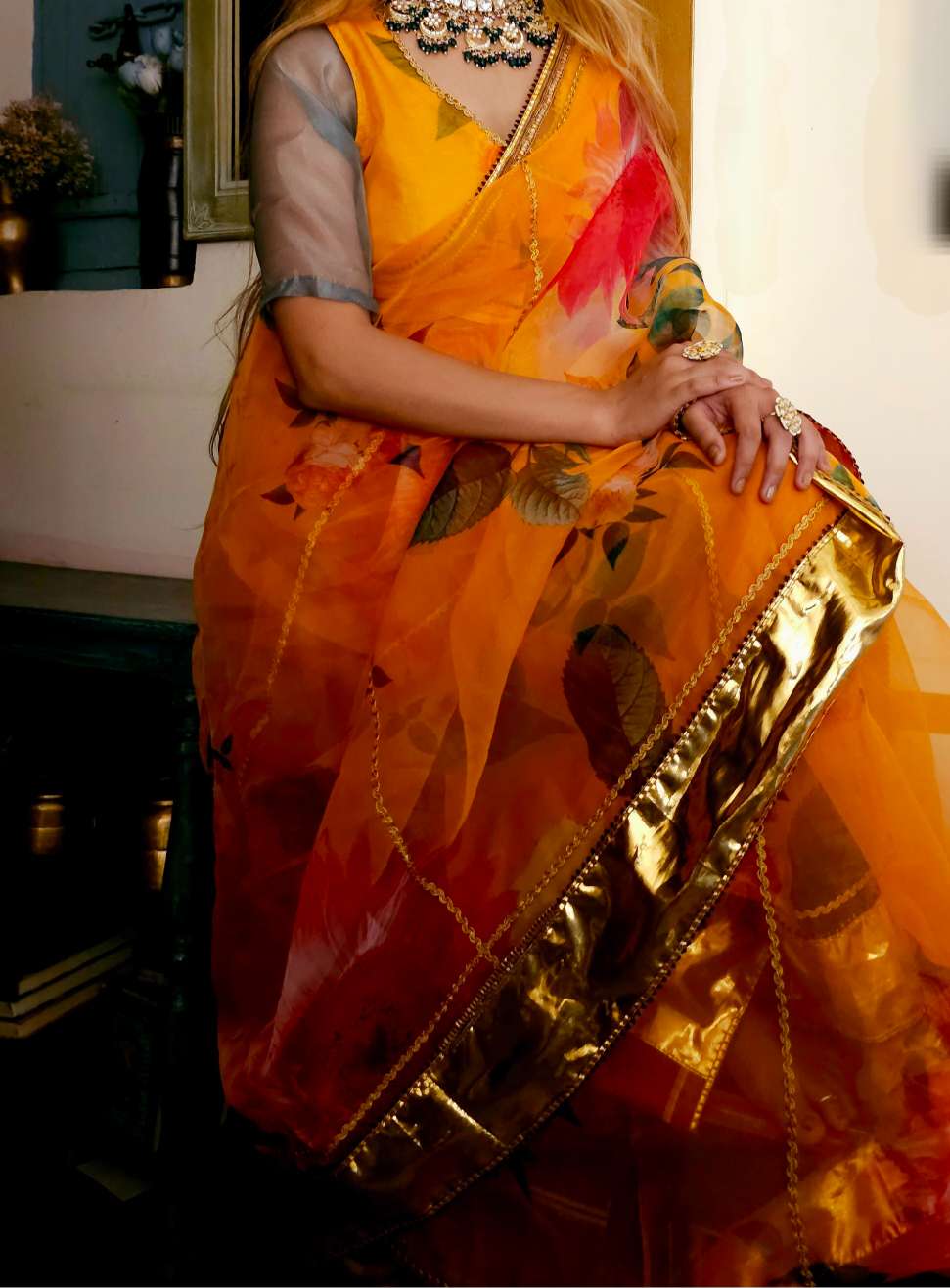 Fire organza gota saree