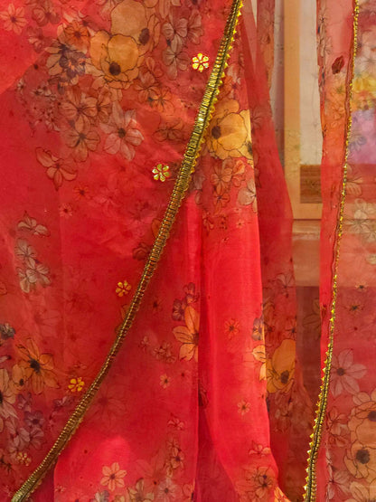 Hot pink organza gota saree