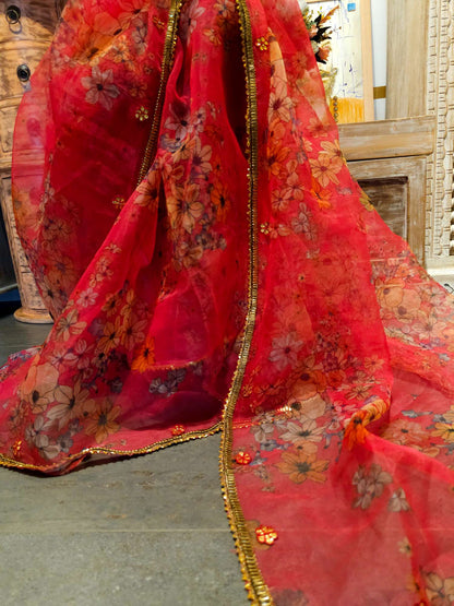 Hot pink organza gota saree