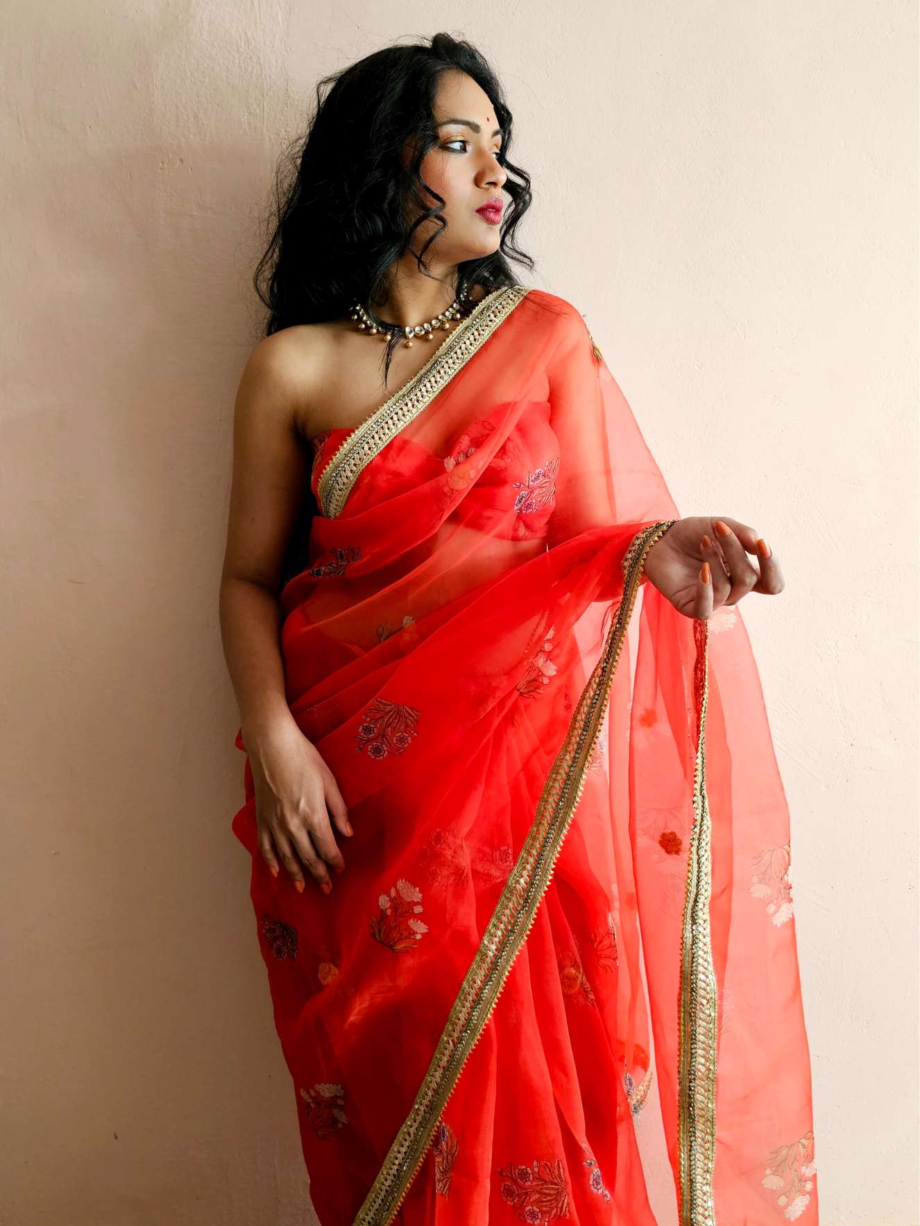 Tangerine organza gota saree