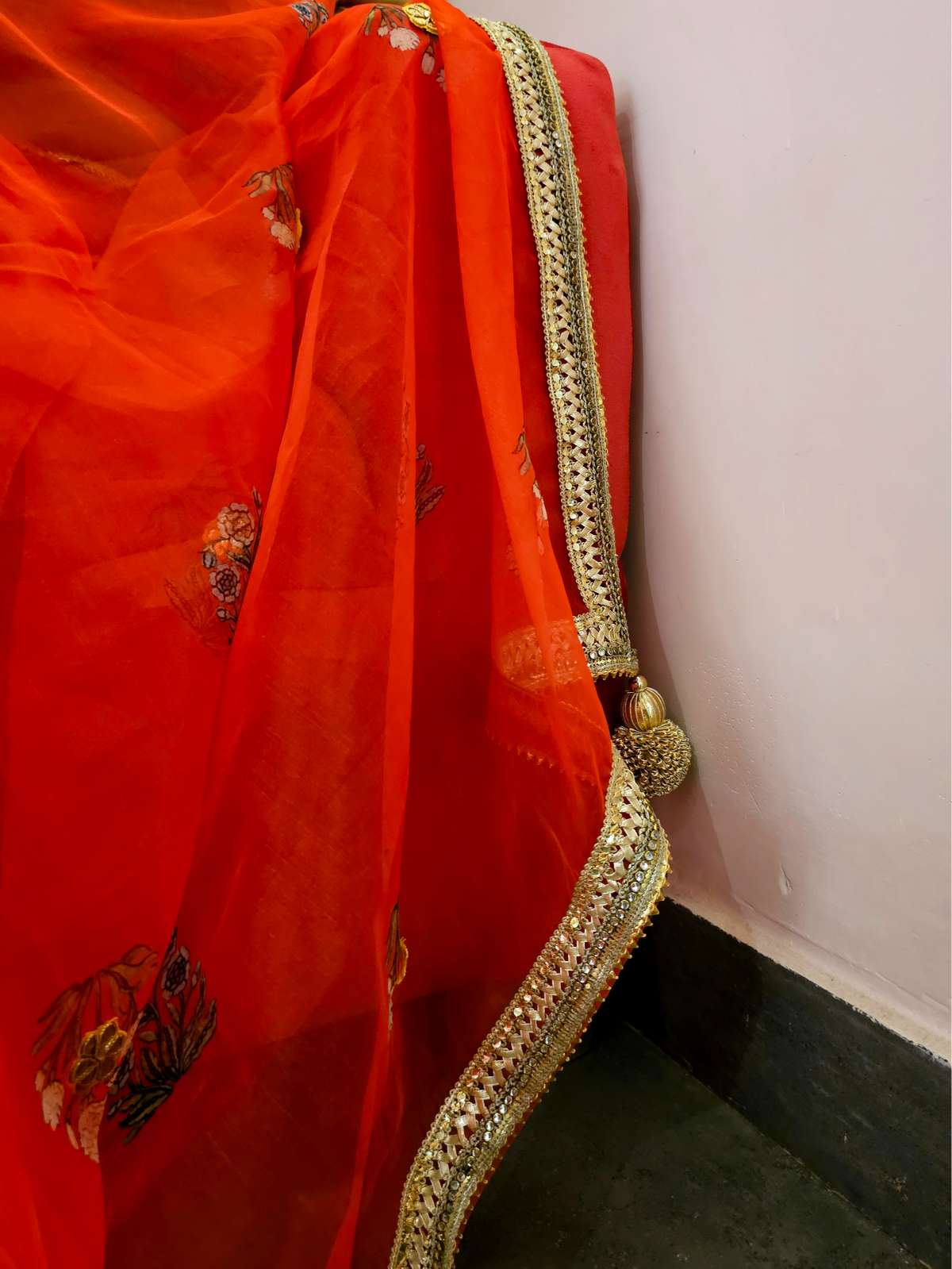 Tangerine organza gota saree