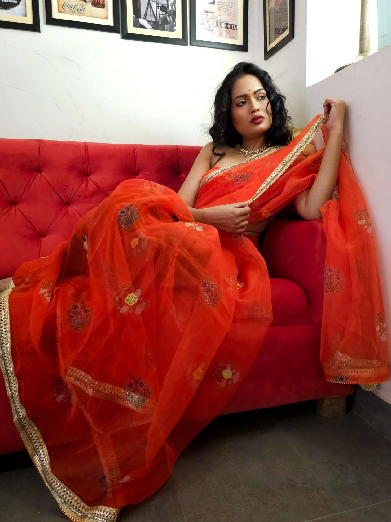 Tangerine organza gota saree