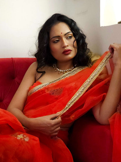 Tangerine organza gota saree