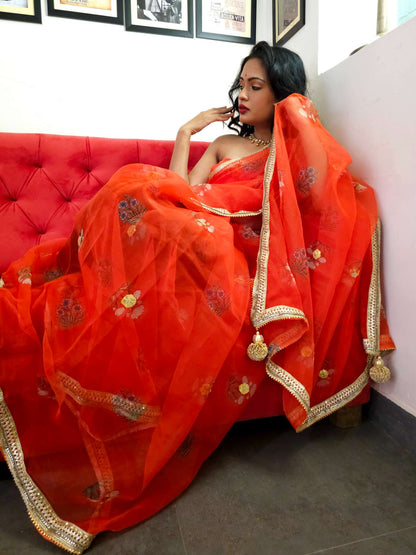 Tangerine organza gota saree