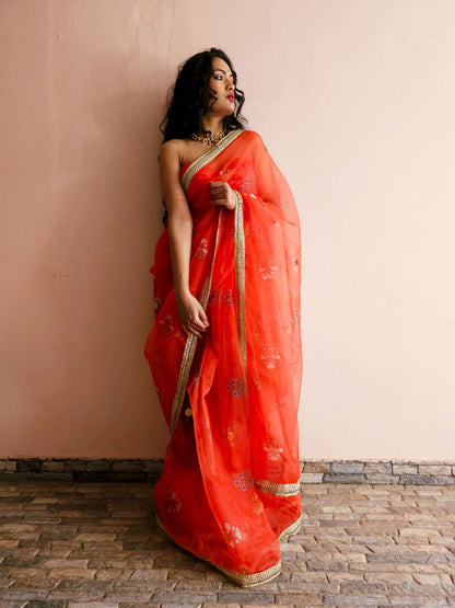 Tangerine organza gota saree