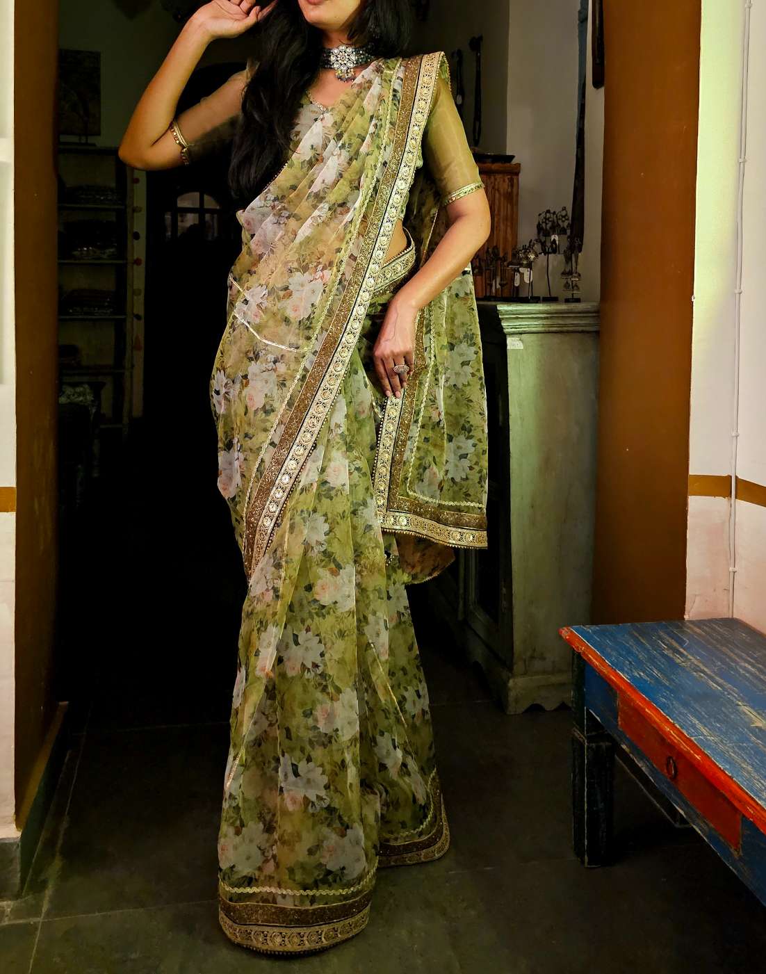 Pickle organza gota saree