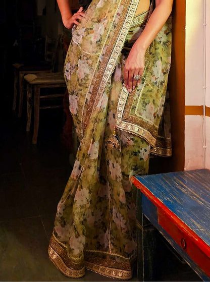 Pickle organza gota saree