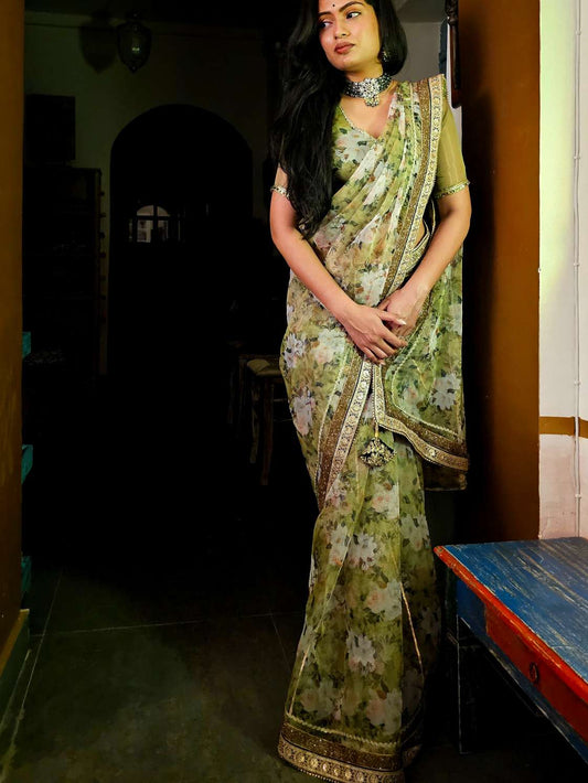 Pickle organza gota saree