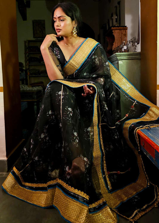 Black organza gota saree