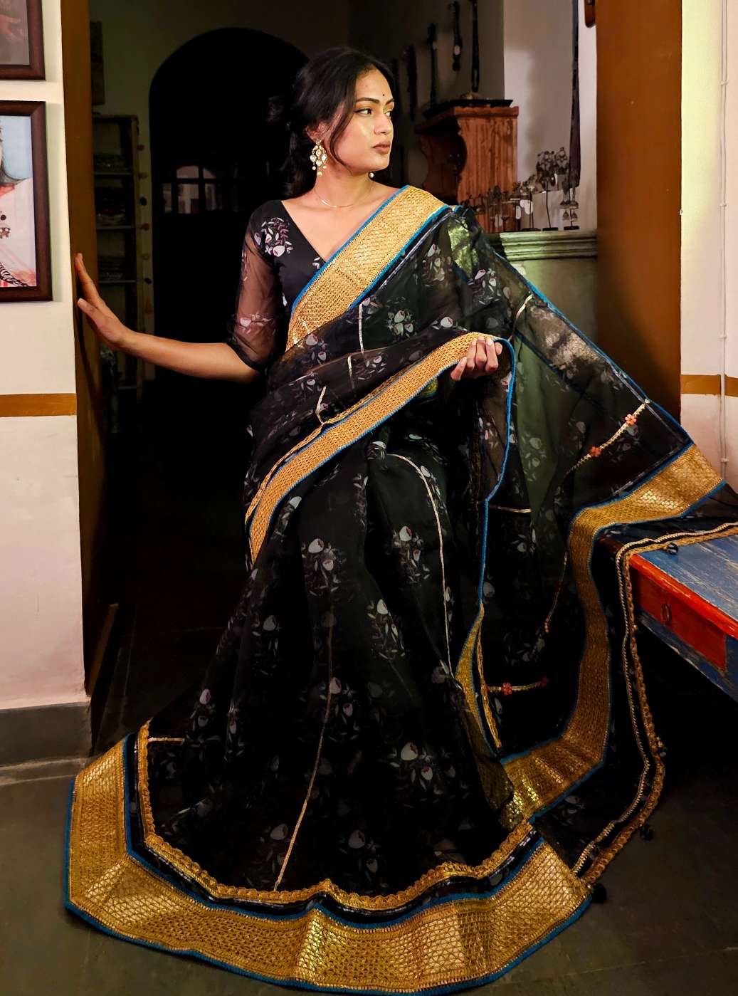 Black organza gota saree