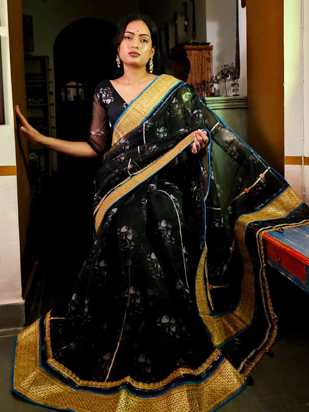 Black organza gota saree