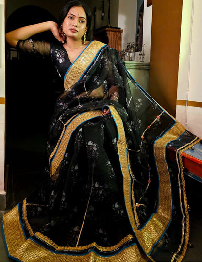 Black organza gota saree