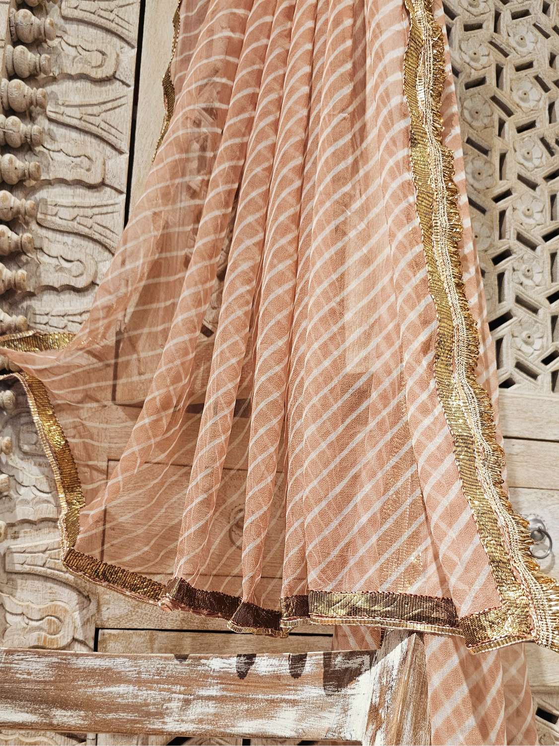 Nude pink georgette gota saree