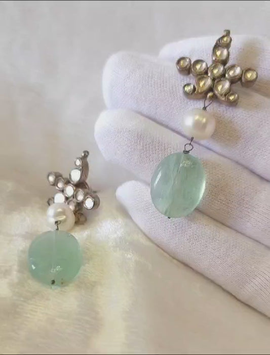 Chalcedony and pearl earrings